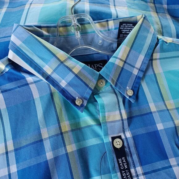 Chaps Men's Size XL Blue Plaid Short Sleeve Button Down Easy Care Shirt NWT - Picture 12 of 12